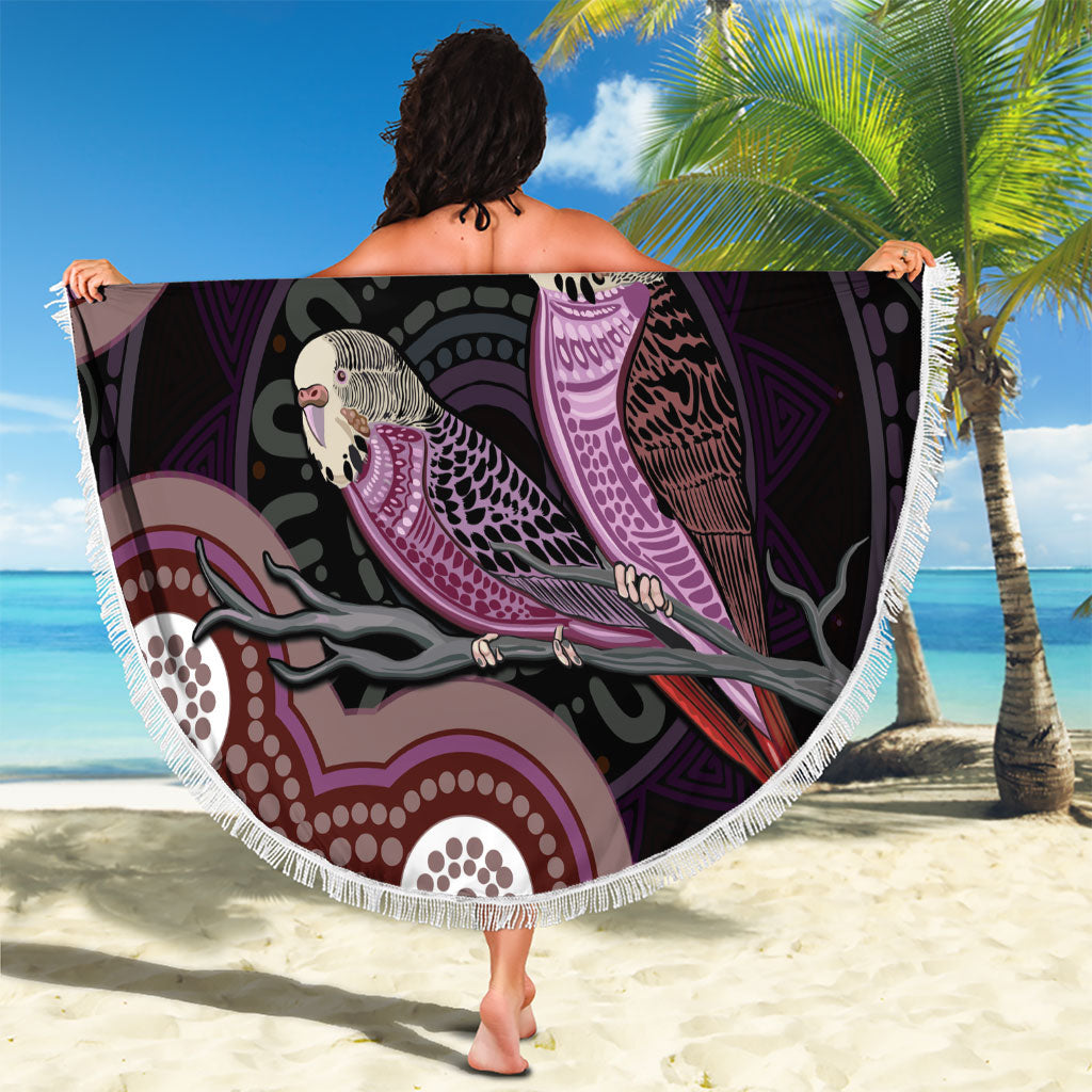 Purple Budgerigar Australia Indigenous Art Beach Blanket