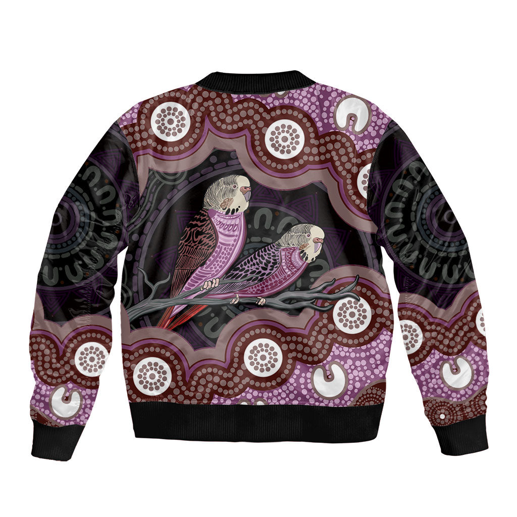 Purple Budgerigar Australia Indigenous Art Bomber Jacket