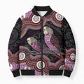 Purple Budgerigar Australia Indigenous Art Bomber Puffer Jacket