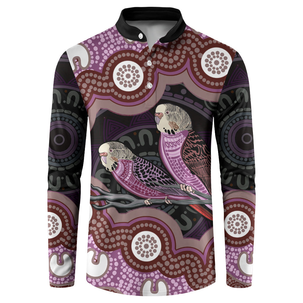 Purple Budgerigar Australia Indigenous Art Button Sweatshirt
