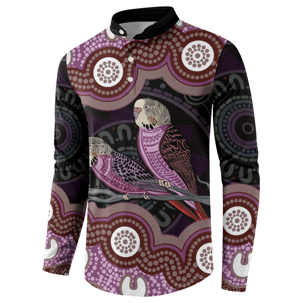 Purple Budgerigar Australia Indigenous Art Button Sweatshirt