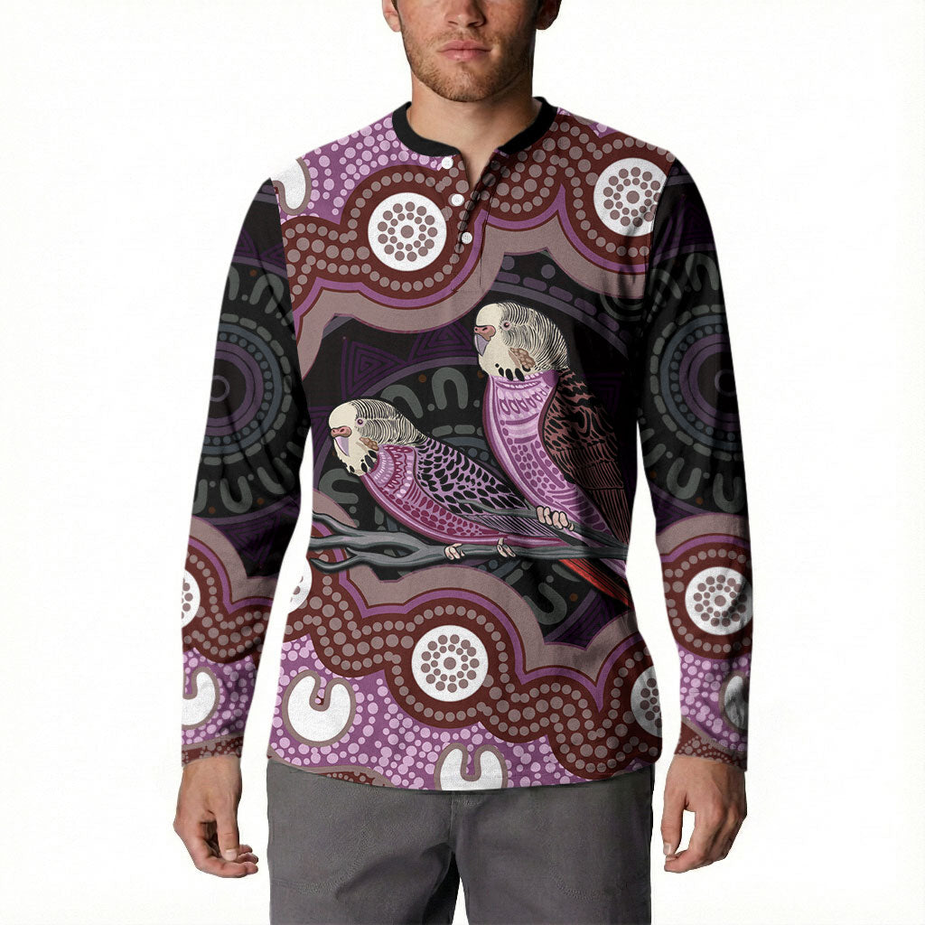 Purple Budgerigar Australia Indigenous Art Button Sweatshirt