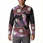 Purple Budgerigar Australia Indigenous Art Button Sweatshirt