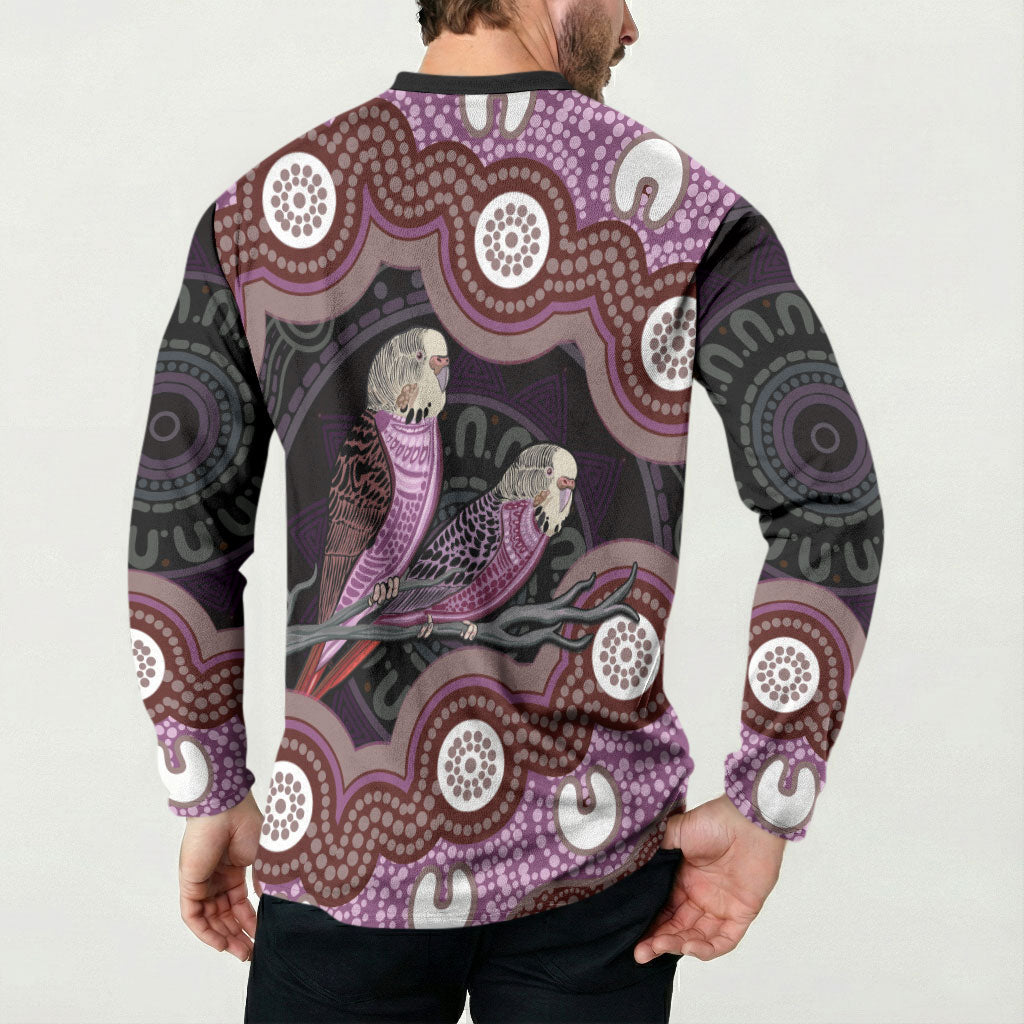 Purple Budgerigar Australia Indigenous Art Button Sweatshirt
