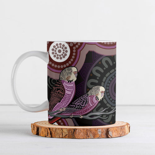 Purple Budgerigar Australia Indigenous Art Ceramic Mug