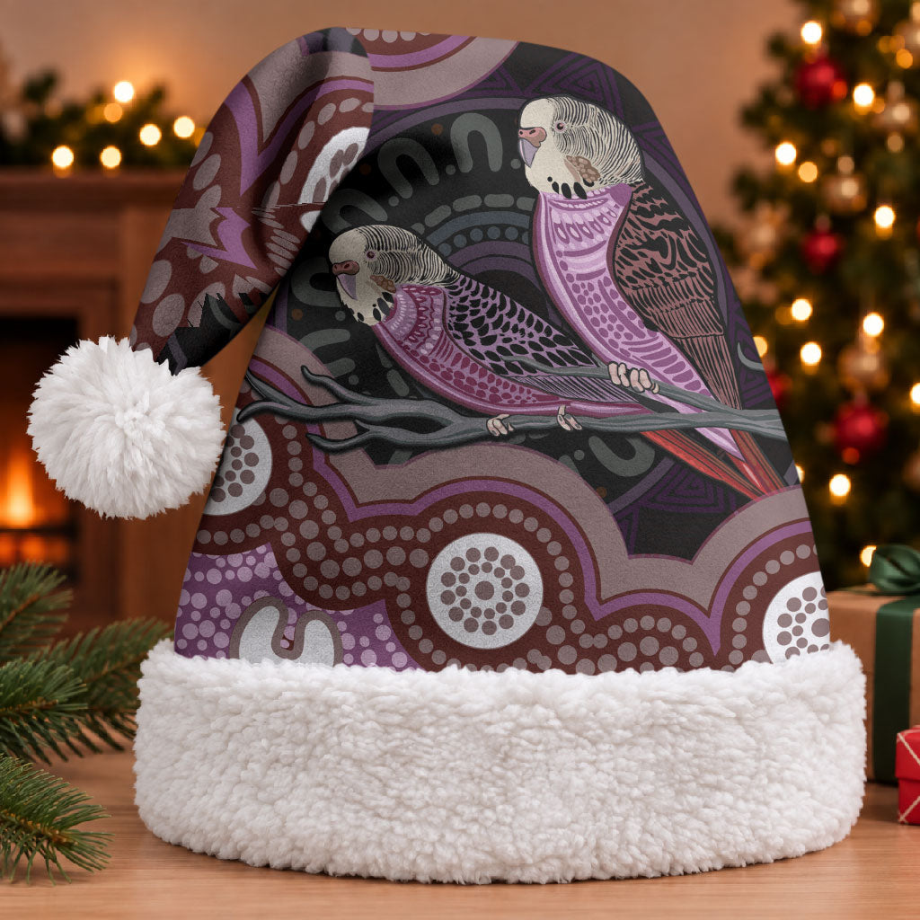 Purple Budgerigar Australia Indigenous Art Christmas Santa Hat