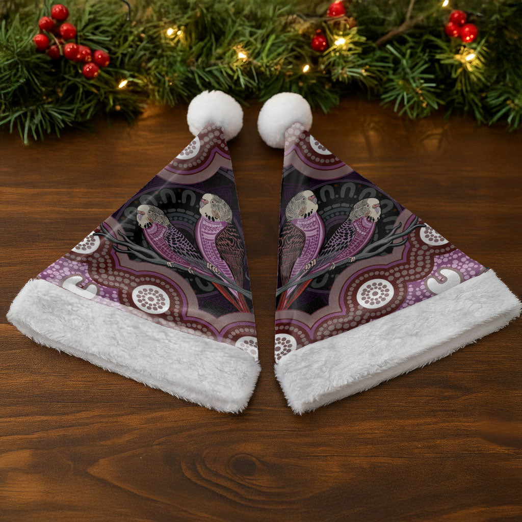 Purple Budgerigar Australia Indigenous Art Christmas Santa Hat