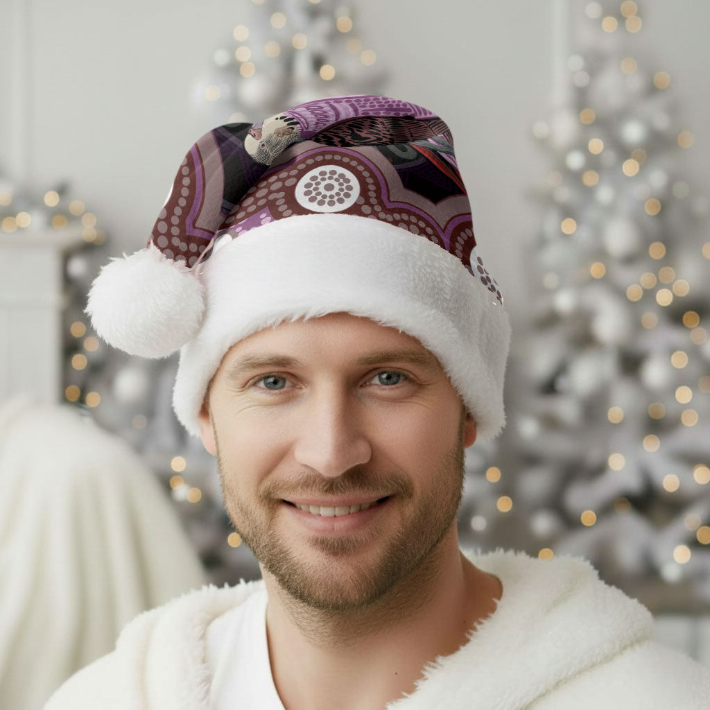 Purple Budgerigar Australia Indigenous Art Christmas Santa Hat