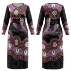 Purple Budgerigar Australia Indigenous Art Couples Matching Long Sleeve Bodycon Dress and Hawaiian Shirt