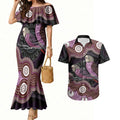 Purple Budgerigar Australia Indigenous Art Couples Matching Mermaid Dress and Hawaiian Shirt