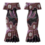 Purple Budgerigar Australia Indigenous Art Couples Matching Mermaid Dress and Hawaiian Shirt
