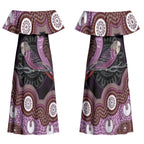 Purple Budgerigar Australia Indigenous Art Couples Matching Off Shoulder Maxi Dress and Hawaiian Shirt