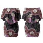 Purple Budgerigar Australia Indigenous Art Couples Matching Off Shoulder Short Dress and Hawaiian Shirt
