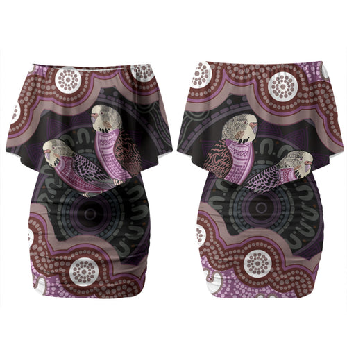 Purple Budgerigar Australia Indigenous Art Couples Matching Off Shoulder Short Dress and Hawaiian Shirt