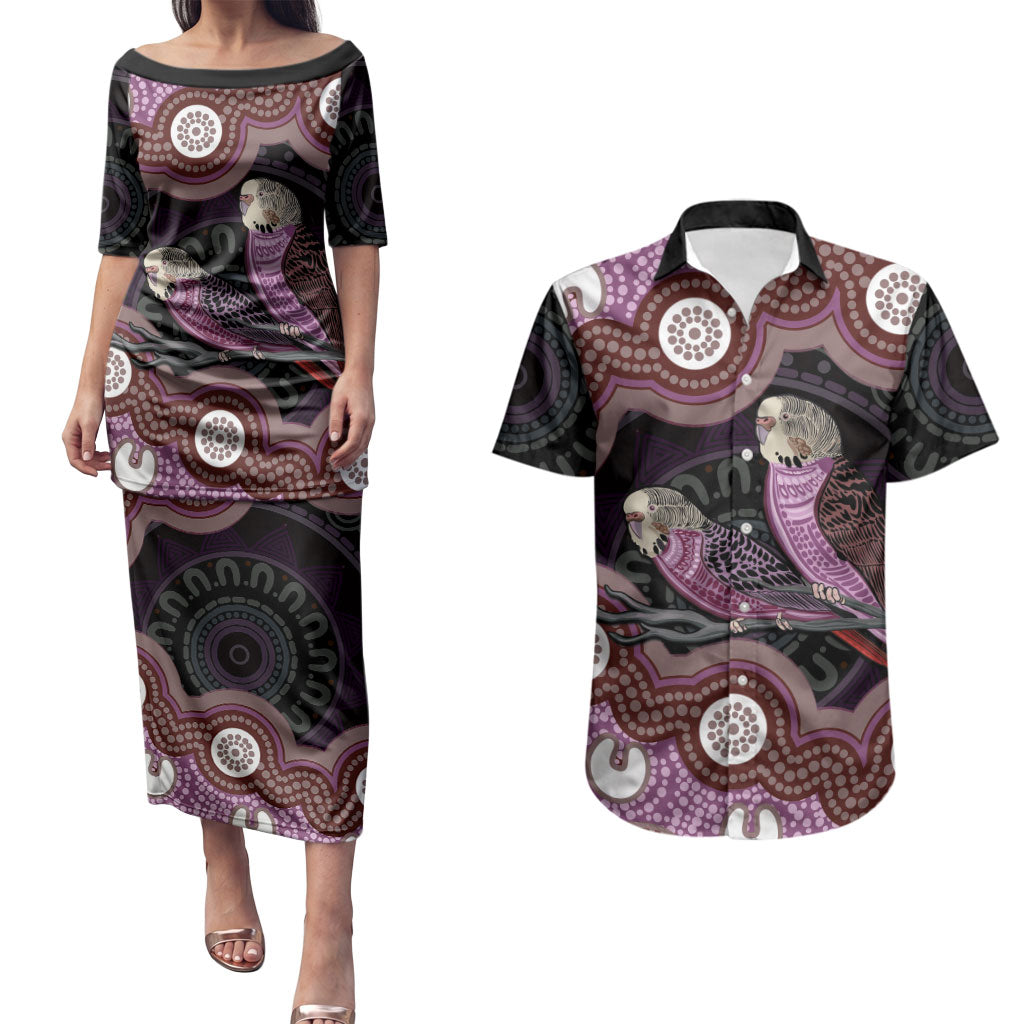 Purple Budgerigar Australia Indigenous Art Couples Matching Puletasi and Hawaiian Shirt