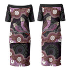 Purple Budgerigar Australia Indigenous Art Couples Matching Puletasi and Long Sleeve Button Shirt