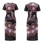 Purple Budgerigar Australia Indigenous Art Couples Matching Short Sleeve Bodycon Dress and Hawaiian Shirt