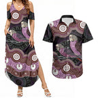 Purple Budgerigar Australia Indigenous Art Couples Matching Summer Maxi Dress and Hawaiian Shirt