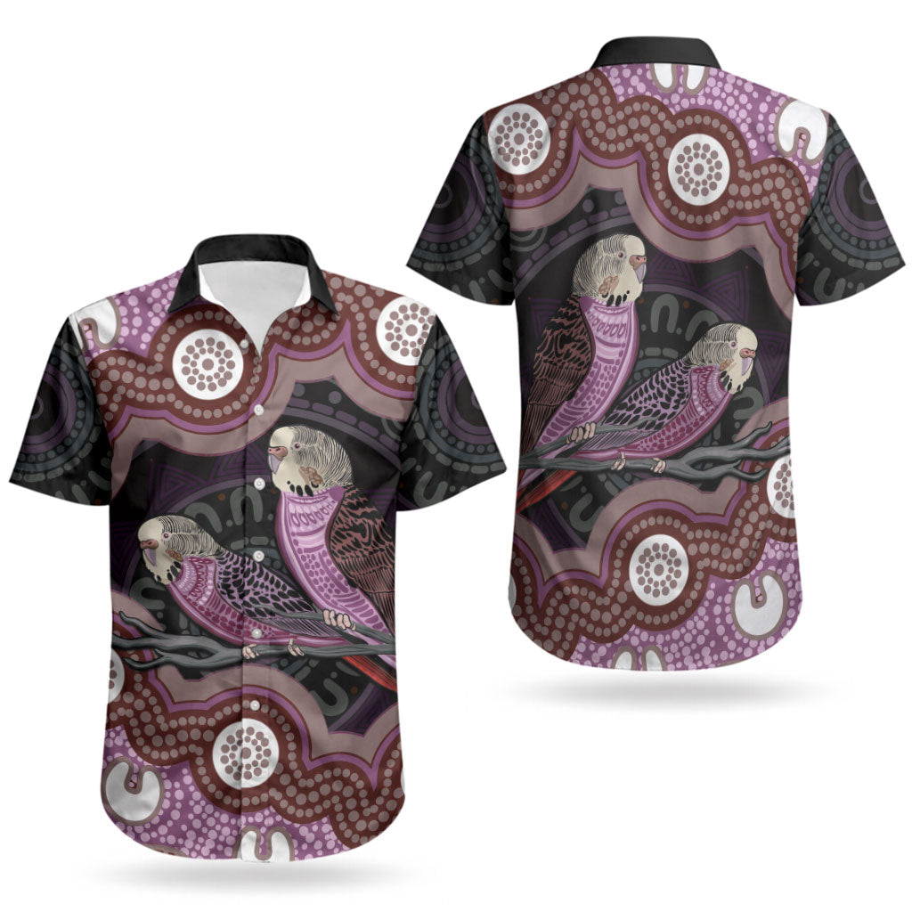 Purple Budgerigar Australia Indigenous Art Couples Matching Summer Maxi Dress and Hawaiian Shirt