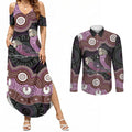 Purple Budgerigar Australia Indigenous Art Couples Matching Summer Maxi Dress and Long Sleeve Button Shirt