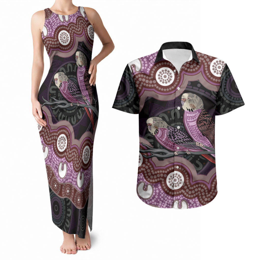 Purple Budgerigar Australia Indigenous Art Couples Matching Tank Maxi Dress and Hawaiian Shirt