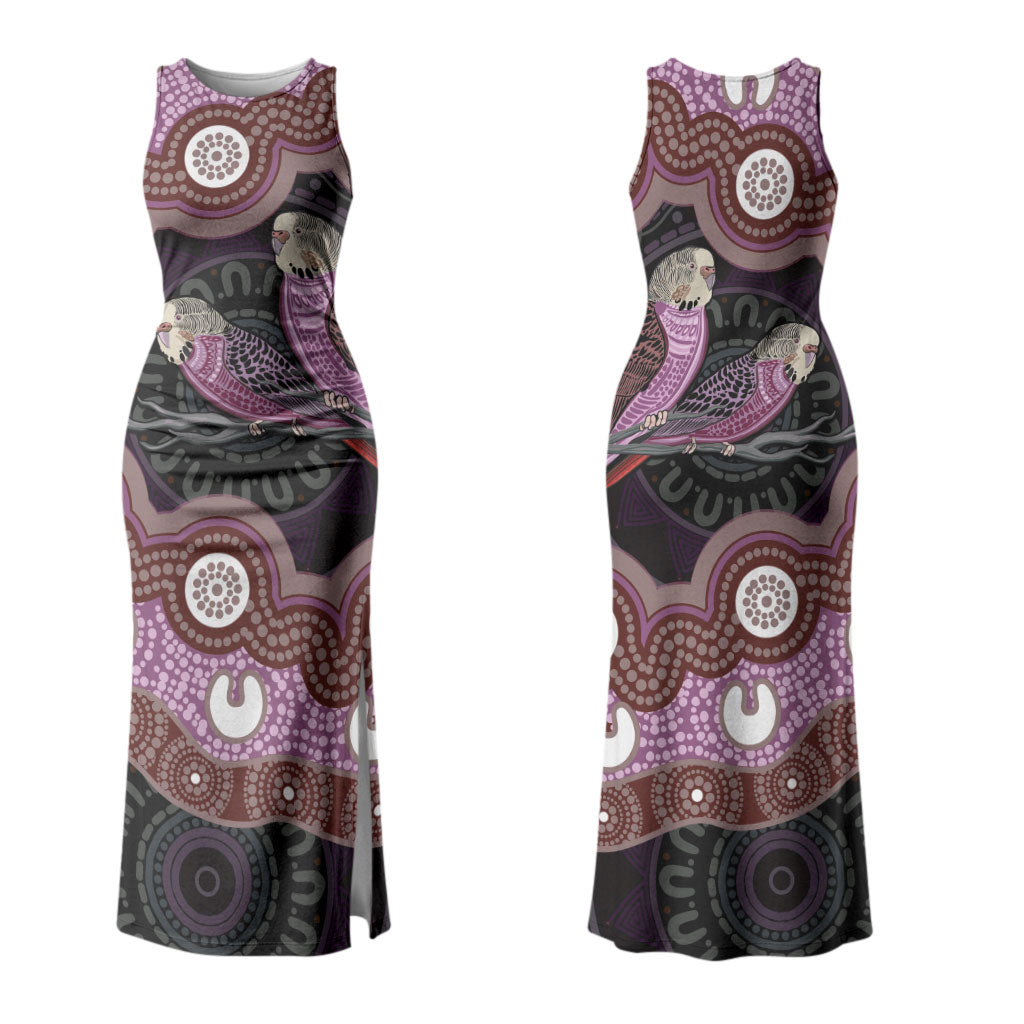 Purple Budgerigar Australia Indigenous Art Couples Matching Tank Maxi Dress and Hawaiian Shirt