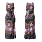 Purple Budgerigar Australia Indigenous Art Couples Matching Tank Maxi Dress and Long Sleeve Button Shirt