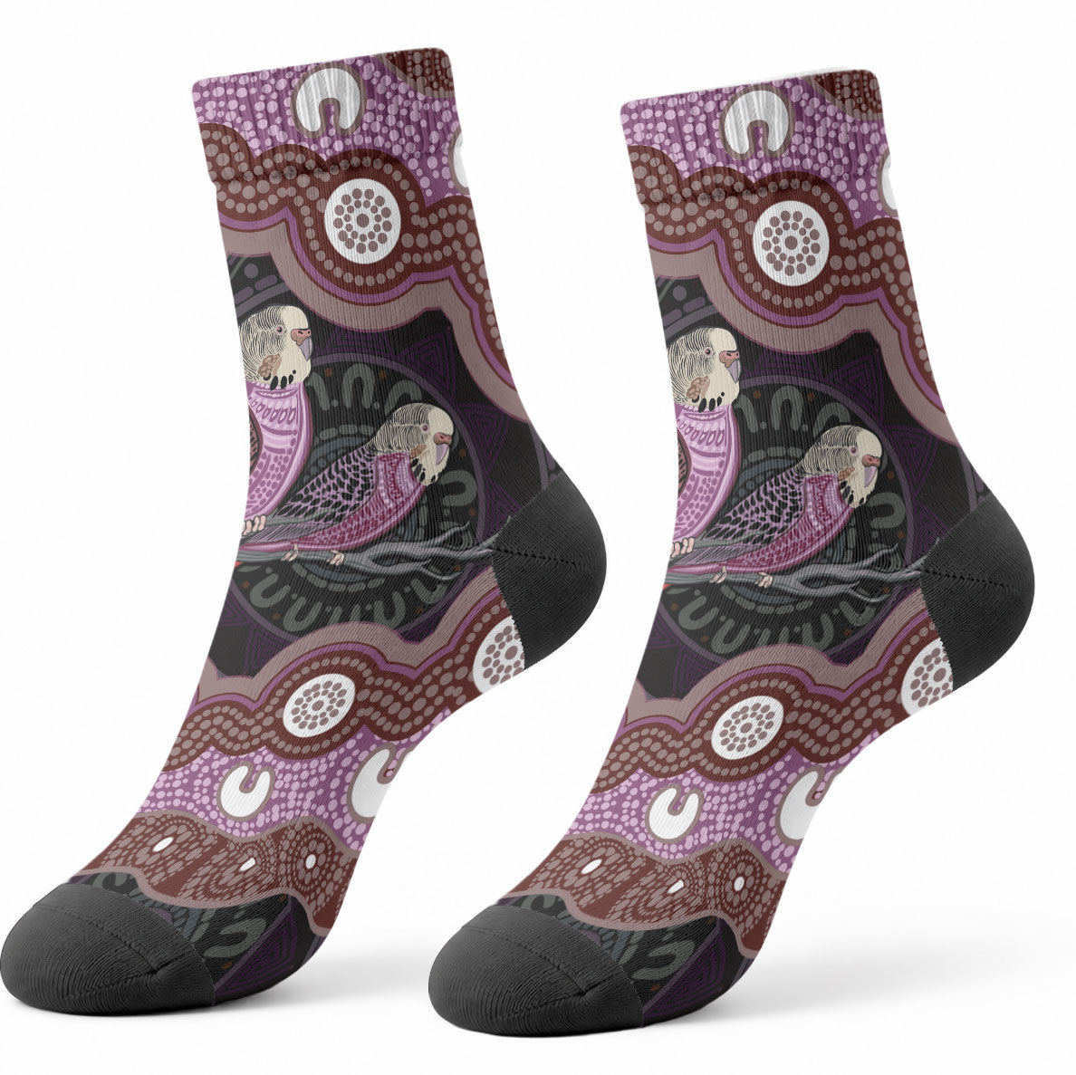 Purple Budgerigar Australia Indigenous Art Crew Socks