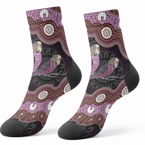 Purple Budgerigar Australia Indigenous Art Crew Socks
