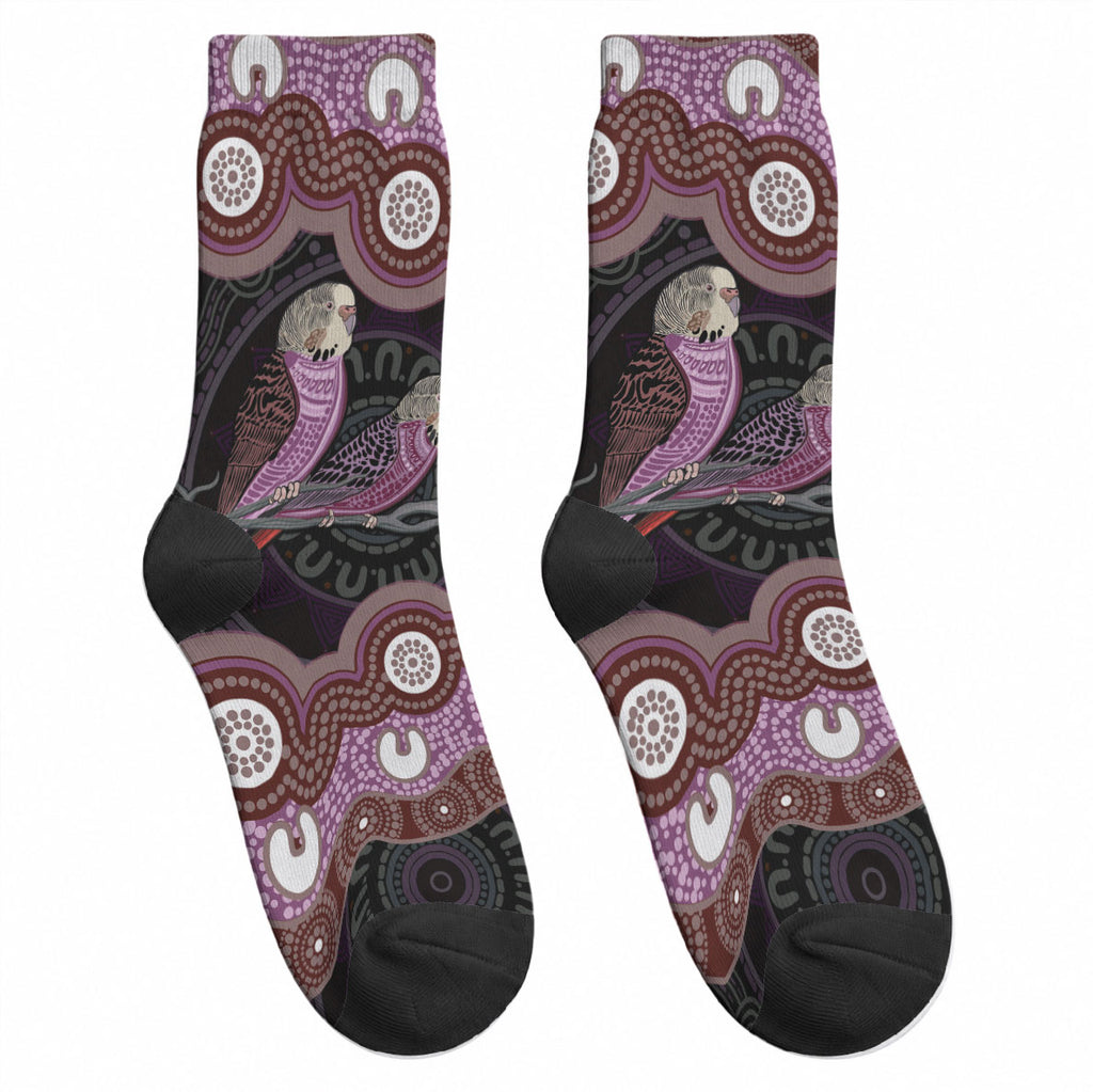 Purple Budgerigar Australia Indigenous Art Crew Socks