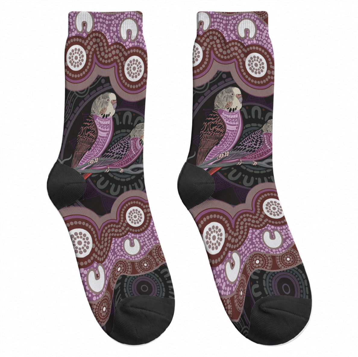 Purple Budgerigar Australia Indigenous Art Crew Socks