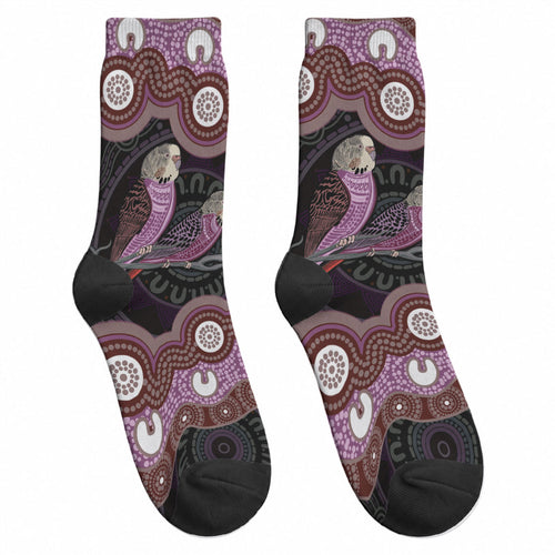 Purple Budgerigar Australia Indigenous Art Crew Socks