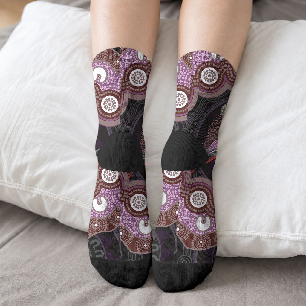 Purple Budgerigar Australia Indigenous Art Crew Socks
