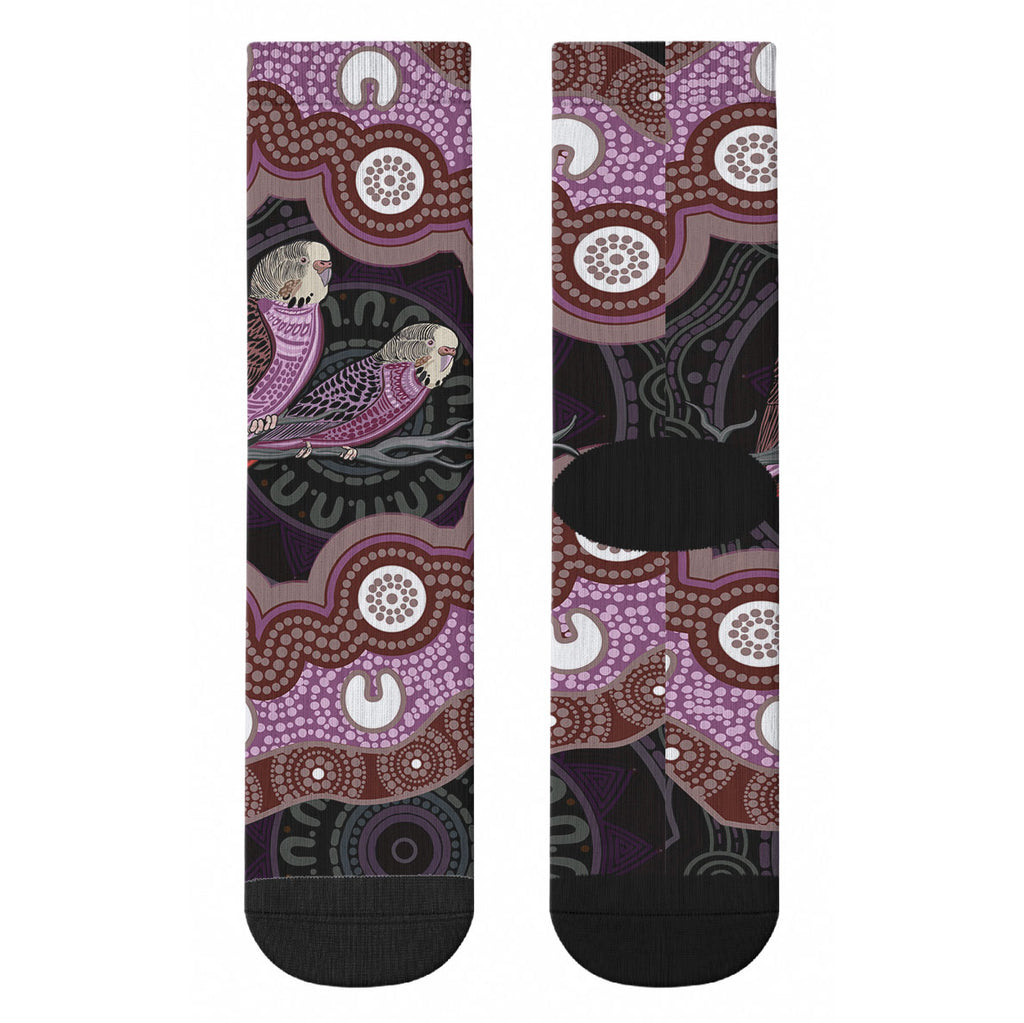 Purple Budgerigar Australia Indigenous Art Crew Socks