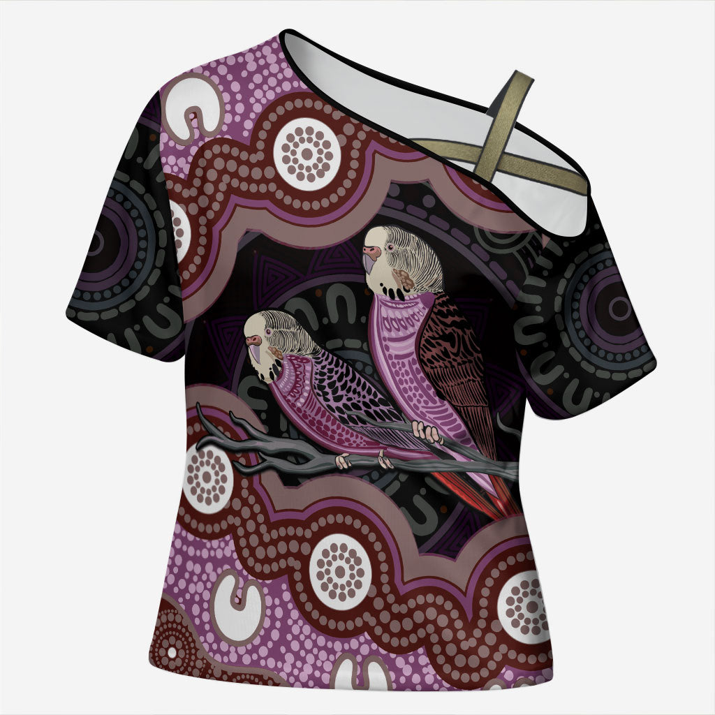 Purple Budgerigar Australia Indigenous Art Cross Shoulder Shirt