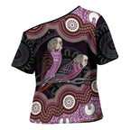 Purple Budgerigar Australia Indigenous Art Cross Shoulder Shirt