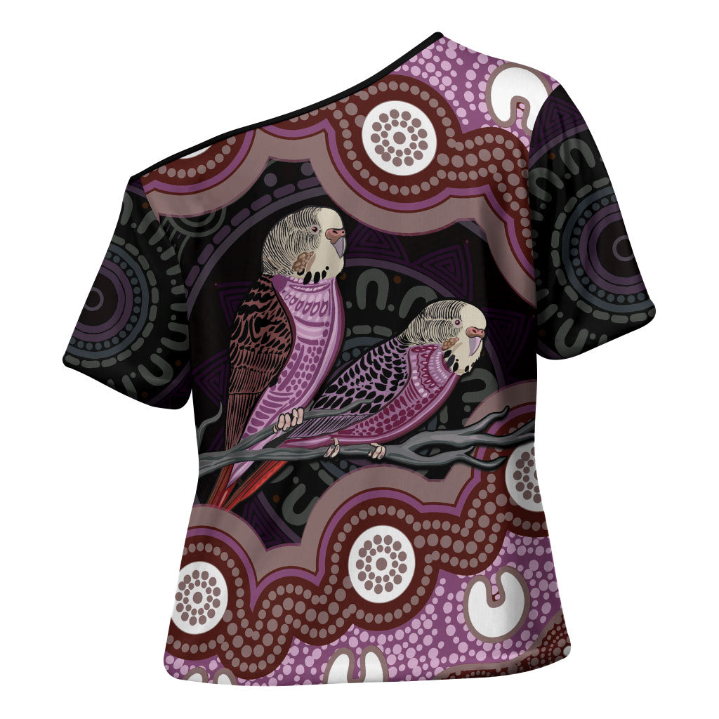 Purple Budgerigar Australia Indigenous Art Cross Shoulder Shirt