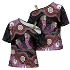 Purple Budgerigar Australia Indigenous Art Cross Shoulder Shirt