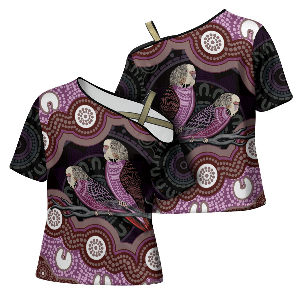 Purple Budgerigar Australia Indigenous Art Cross Shoulder Shirt