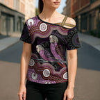 Purple Budgerigar Australia Indigenous Art Cross Shoulder Shirt