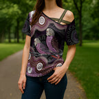 Purple Budgerigar Australia Indigenous Art Cross Shoulder Shirt