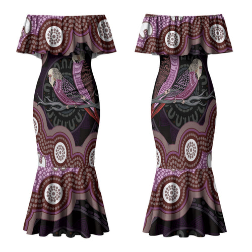 Purple Budgerigar Australia Indigenous Art Family Matching Mermaid Dress and Hawaiian Shirt