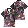 Purple Budgerigar Australia Indigenous Art Family Matching Off Shoulder Maxi Dress and Hawaiian Shirt