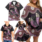Purple Budgerigar Australia Indigenous Art Family Matching Off Shoulder Short Dress and Hawaiian Shirt