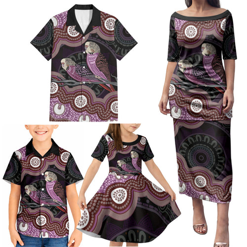 Purple Budgerigar Australia Indigenous Art Family Matching Puletasi and Hawaiian Shirt