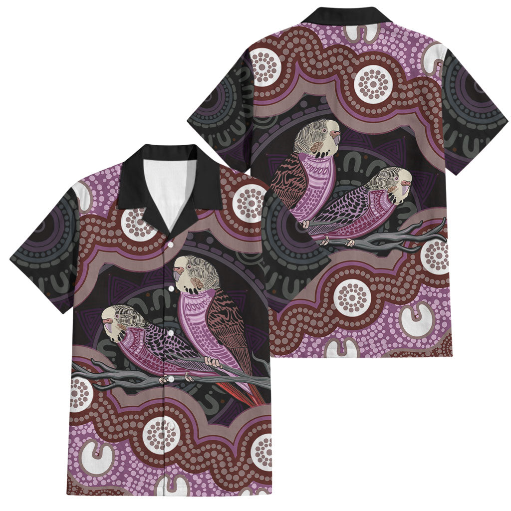 Purple Budgerigar Australia Indigenous Art Family Matching Short Sleeve Bodycon Dress and Hawaiian Shirt