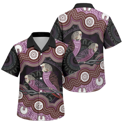 Purple Budgerigar Australia Indigenous Art Family Matching Short Sleeve Bodycon Dress and Hawaiian Shirt