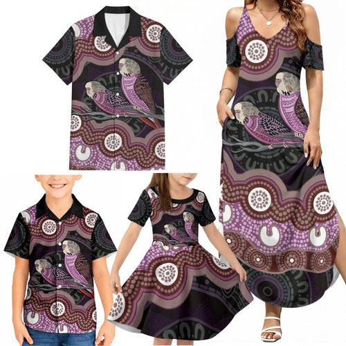 Purple Budgerigar Australia Indigenous Art Family Matching Summer Maxi Dress and Hawaiian Shirt