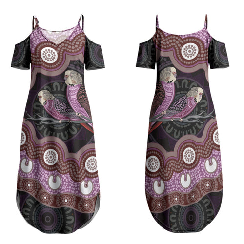 Purple Budgerigar Australia Indigenous Art Family Matching Summer Maxi Dress and Hawaiian Shirt