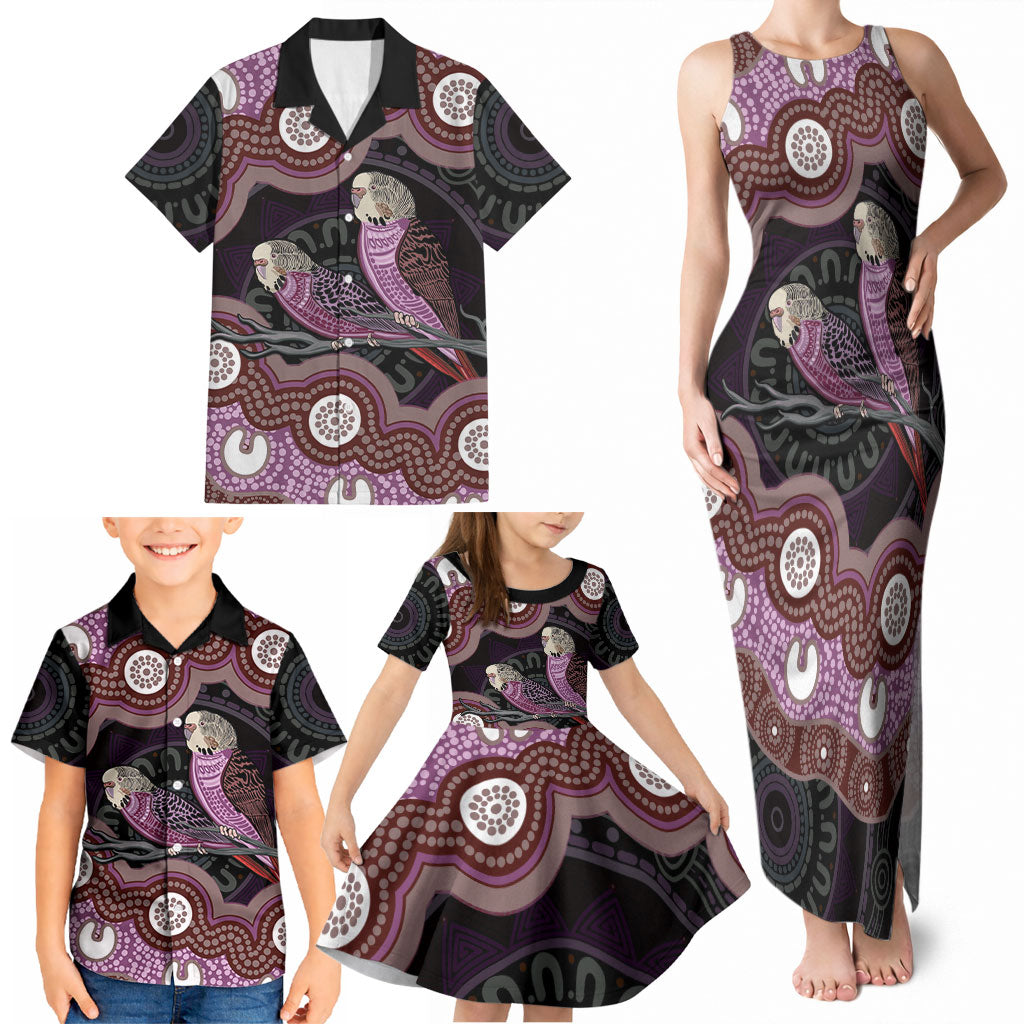 Purple Budgerigar Australia Indigenous Art Family Matching Tank Maxi Dress and Hawaiian Shirt